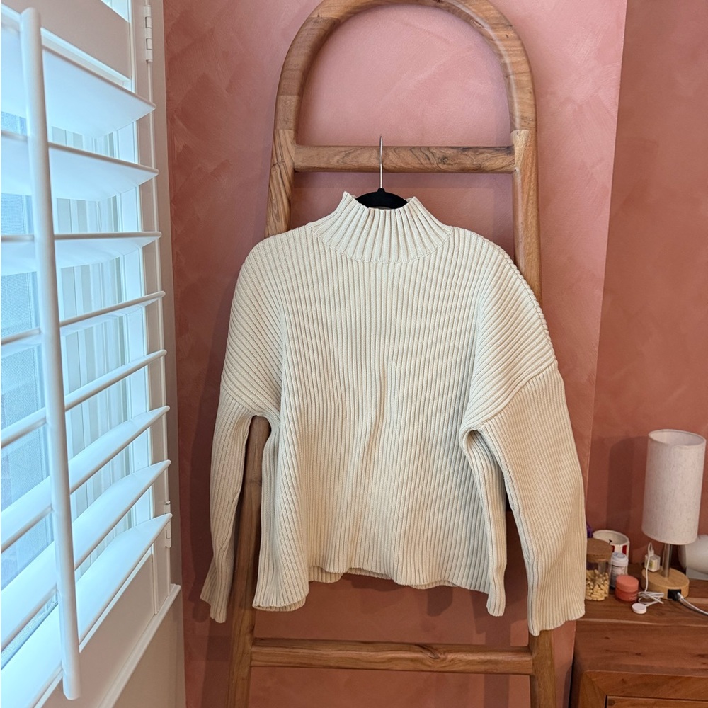 Modern Citizen Cream Mockneck Ribbed Sweater